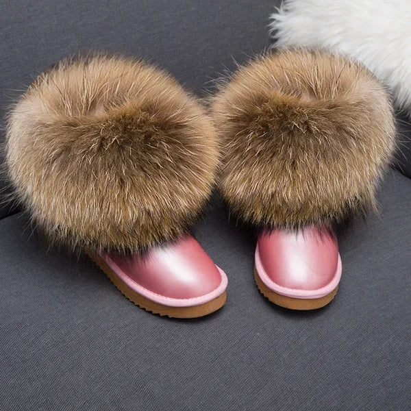 G&Zaco Luxury Winter Snow Boots Women Natural Real Fox Fur Boots Waterproof Genuine Suede Leather Boots Black Flat Short Boot - NEWYORKLISTED
