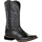 NEWYORKLISTED ATLAS MEN'S COLLECTION: Black cowboy boot with intricate white stitching on a white background