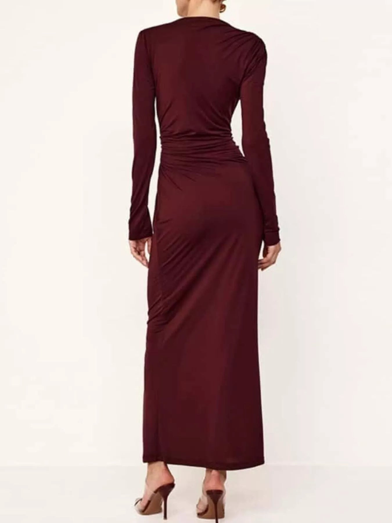 NEWYORKLISTED STYLE COLLECTION: Burgundy long-sleeve dress on a white background