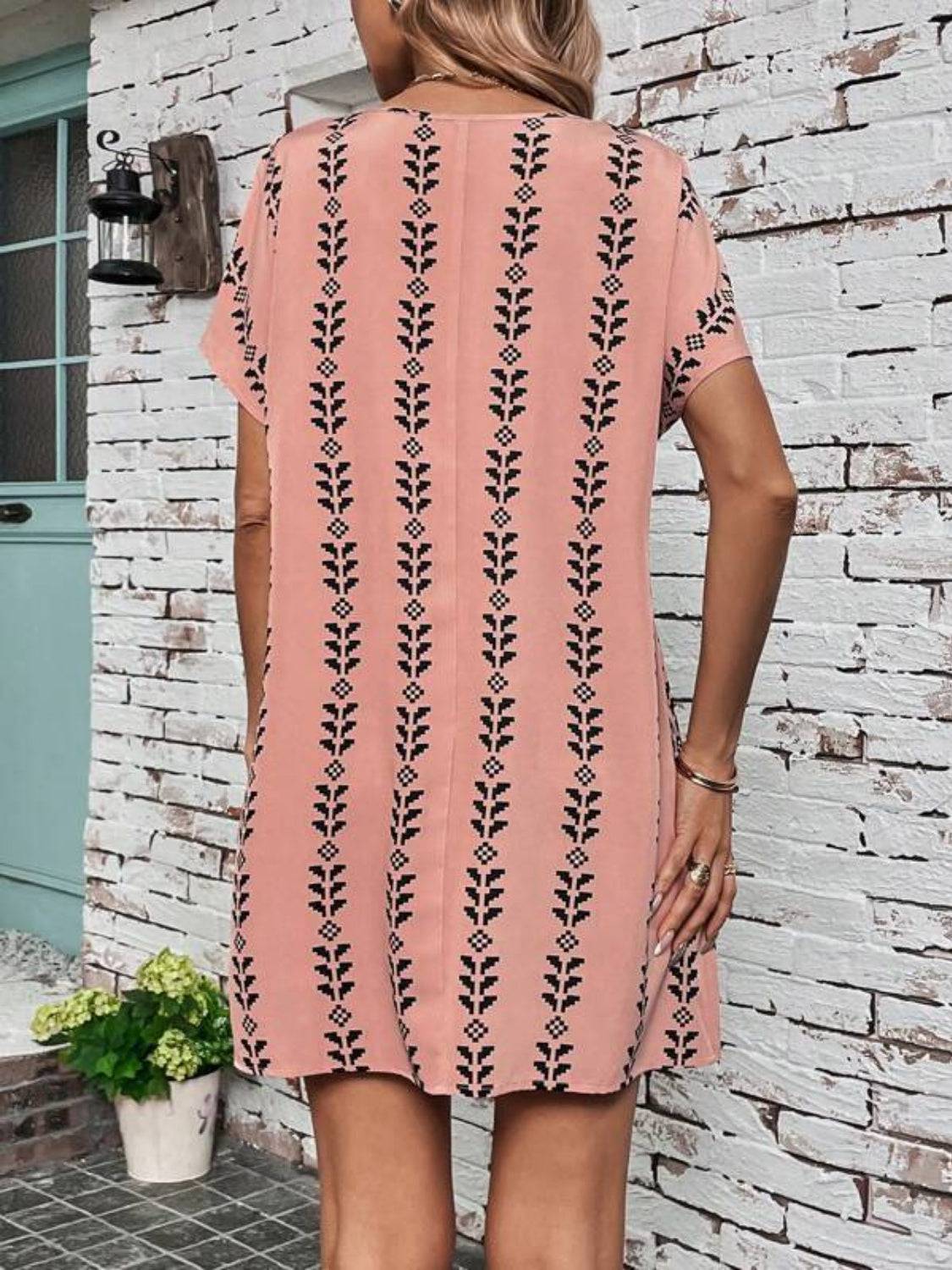 NYLD Wheat Motif Printed Round Neck Short Sleeve Dress - NEWYORKLISTED