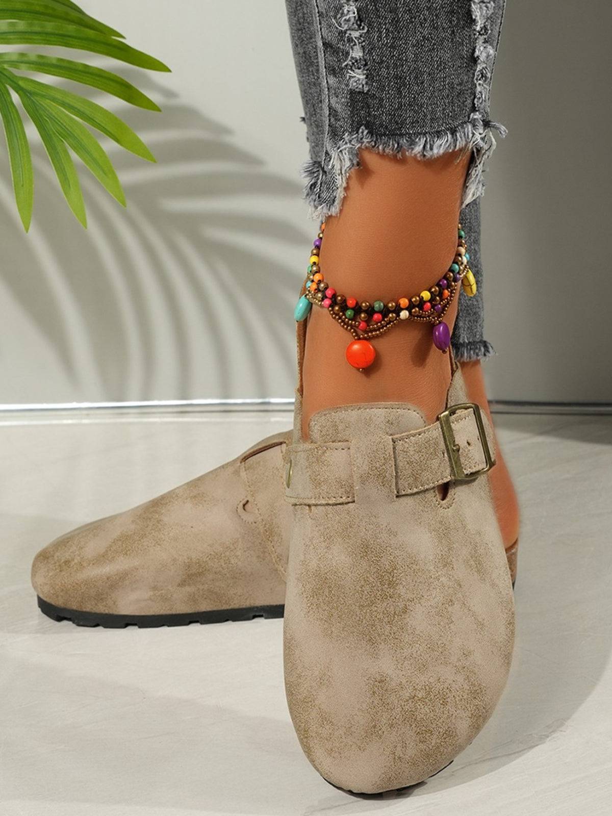 Round Toe Buckle Slip-Ons - NEWYORKLISTED