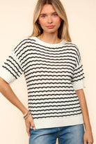 NEWYORKLISTED STYLE COLLECTION:  Striped Round Neck Half Sleeve Knit Top - NEWYORKLISTED