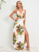 Slit Tied Printed Surplice Dress - NEWYORKLISTED