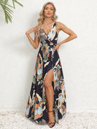 Slit Tied Printed Surplice Dress - NEWYORKLISTED