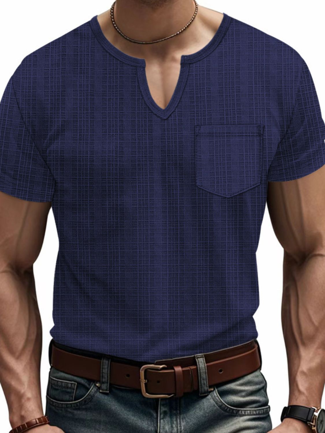 NEWYORKLISTED ATLAS MEN’S COLLECTION: Men's Full Size Notched Short Sleeve T-Shirt – in Blue 