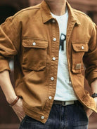 NEWYORKLISTED ATLAS MEN'S COLLECTION: Men's Washed Collared Neck Cargo Jacket in Camel 