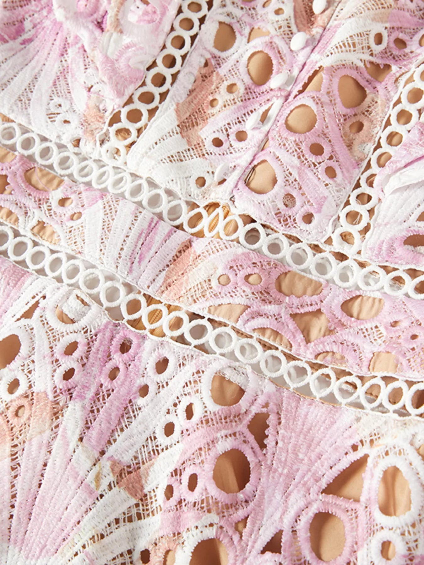 Close-up of pink and white lace fabric pattern
