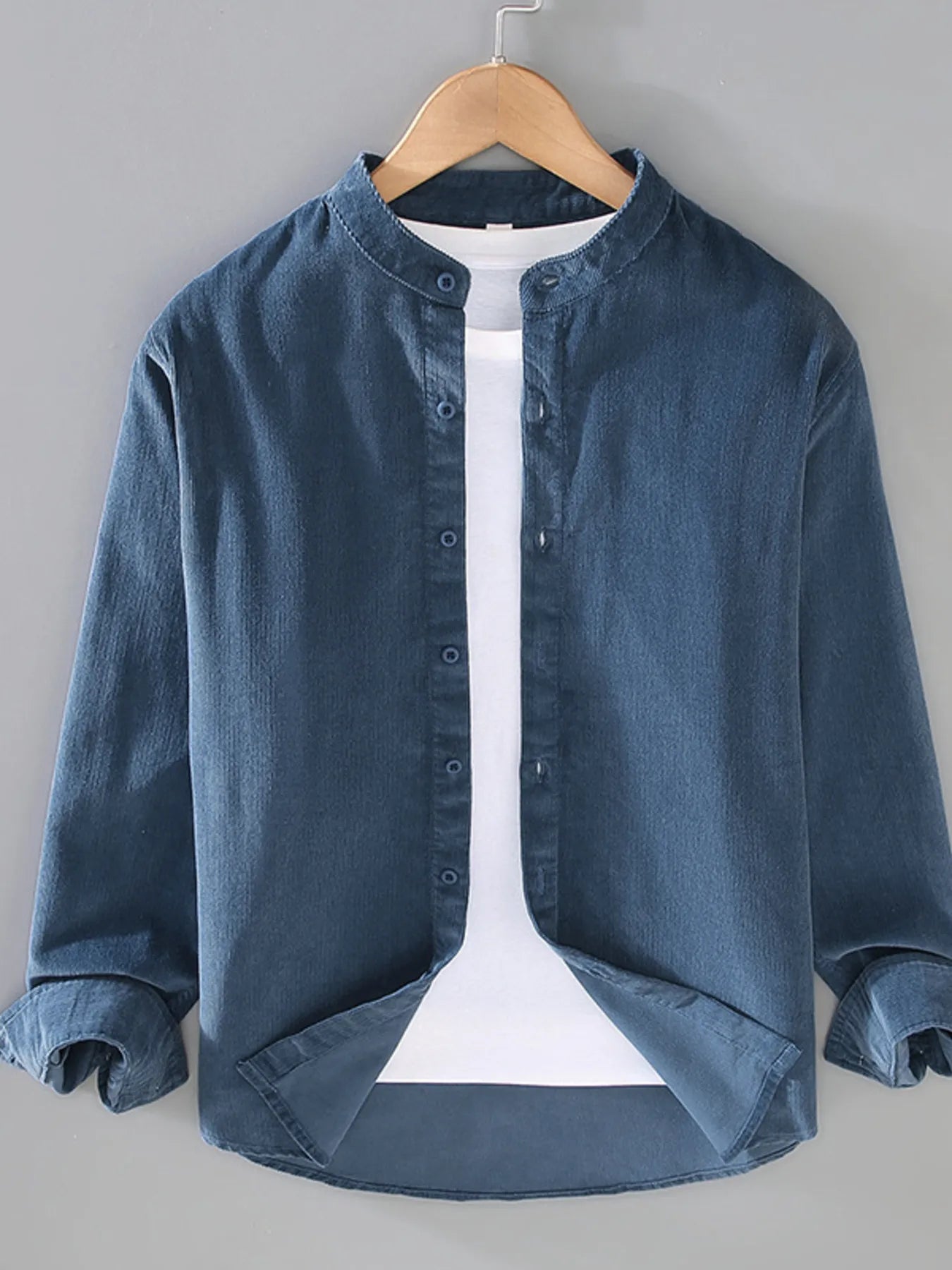 NEWYORKLISTED ATLAS MEN'S COLLECTION: Men's Button Up Long Sleeve Shirt Denim Blue