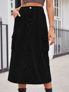 Slit Buttoned Denim Skirt with Pockets - NEWYORKLISTED