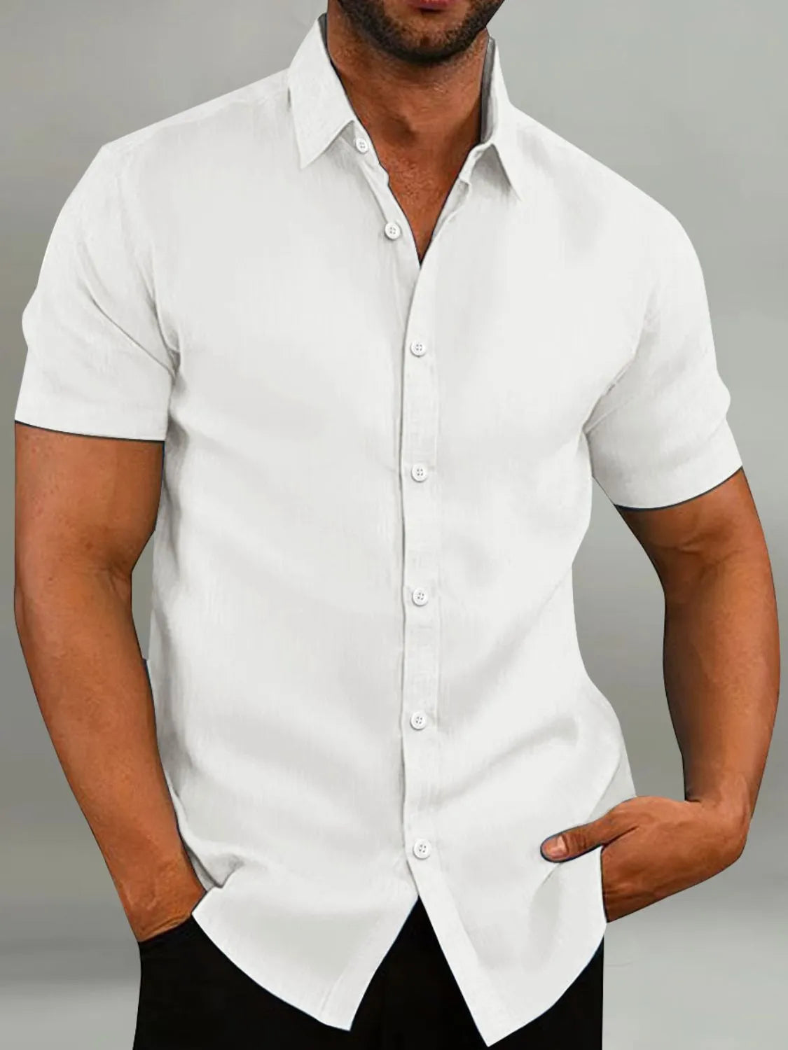 NEWYORKLISTED ATLAS MEN’S COLLECTION: Men's Full Size Button-Up Short Sleeve Shirt in White