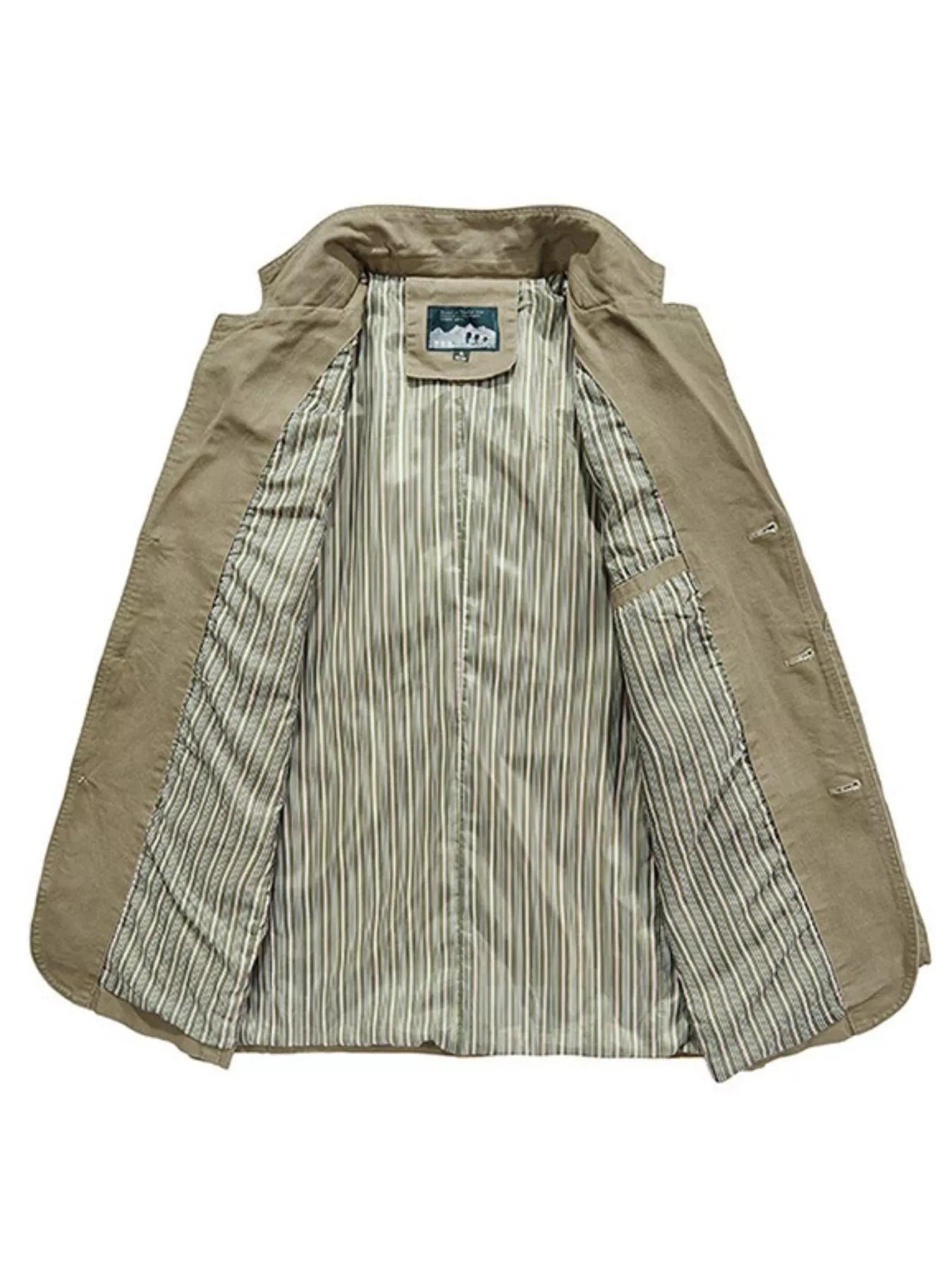 NEWYORKLISTED ATLAS MEN"S COLLECTION: Brown jacket with striped lining on a white background