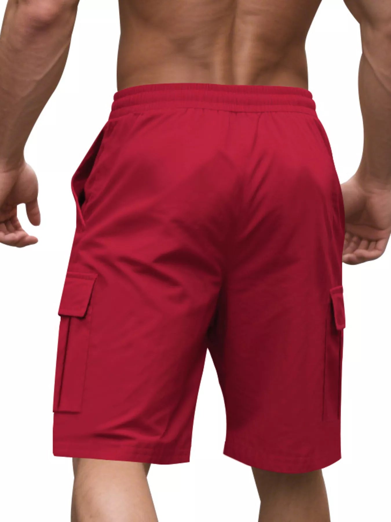 NEWYORKLISTED ATLAS MEN'S COLLECTION: Red cargo shorts worn by a person on a white background