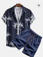 NEWYORKLISTED ATLAS MEN'S COLLECTION: Palm Tree Print Short Sleeve Shirt & Shorts Set – Men's Plus Size | Lightweight Two-Piece Outfit in Navy