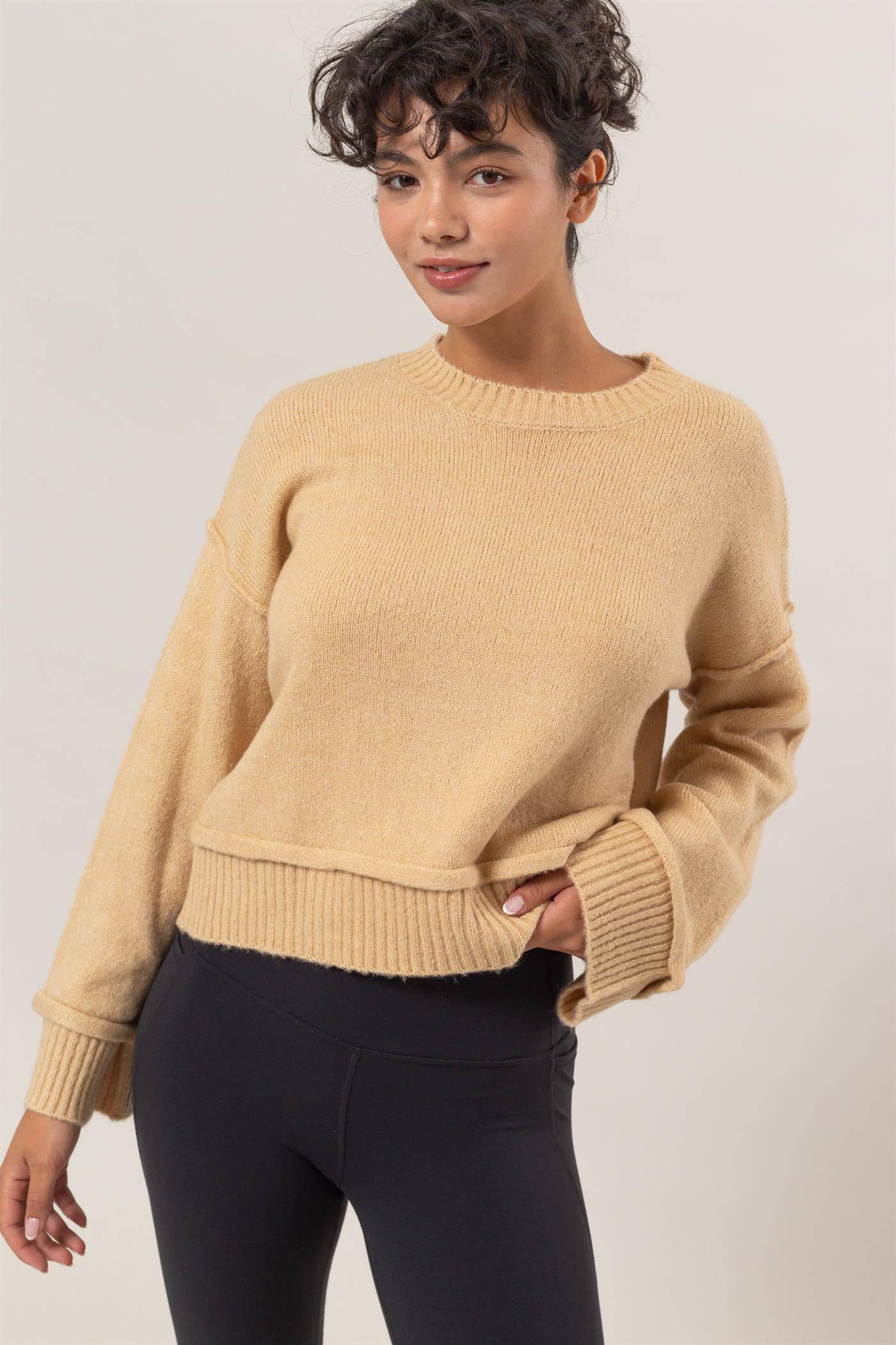 NEWYORKLISTED STYLE COLLECTION: Round Neck Dropped Shoulder Ribbed Sweater - NEWYORKLISTED