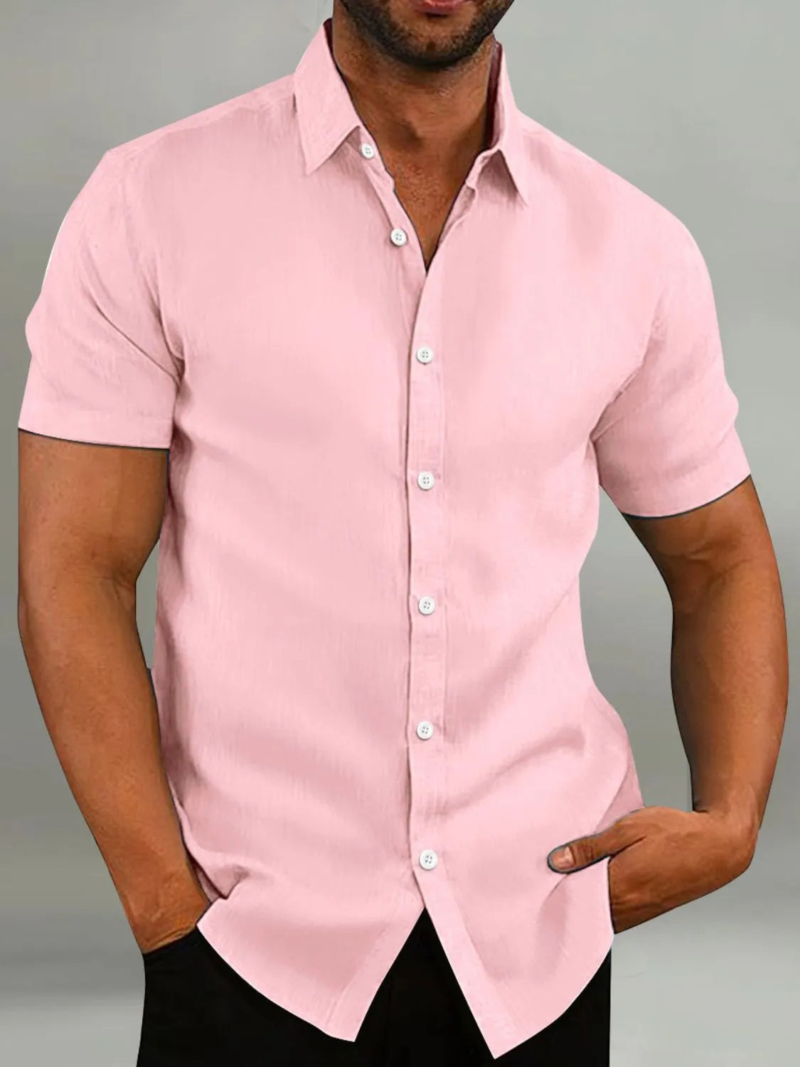 NEWYORKLISTED ATLAS MEN’S COLLECTION: Men's Full Size Button-Up Short Sleeve Shirt in Dusty Pink