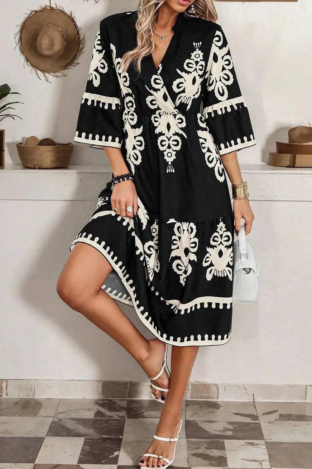 NEWYORKLISTED STYLE COLLECTION: Lovely Print Half Sleeve Knee Length Dress - NEWYORKLISTED