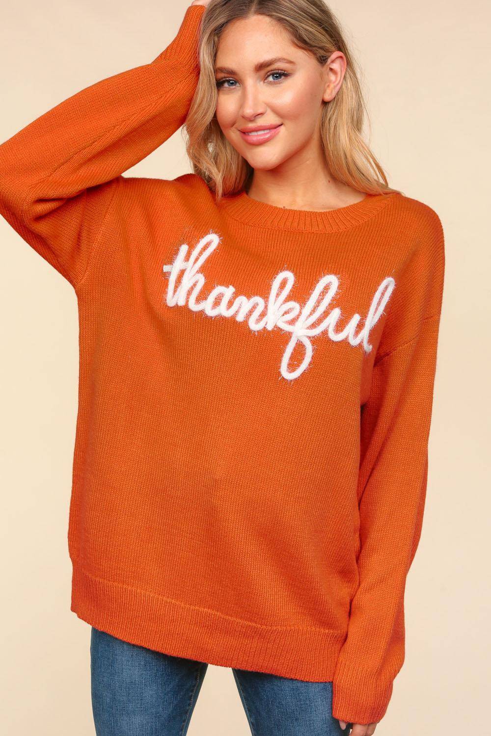 NEWYORKLISTED STYLE COLLECTION: "Thankful" Metallic Glitter Embroidery Sweater - NEWYORKLISTED