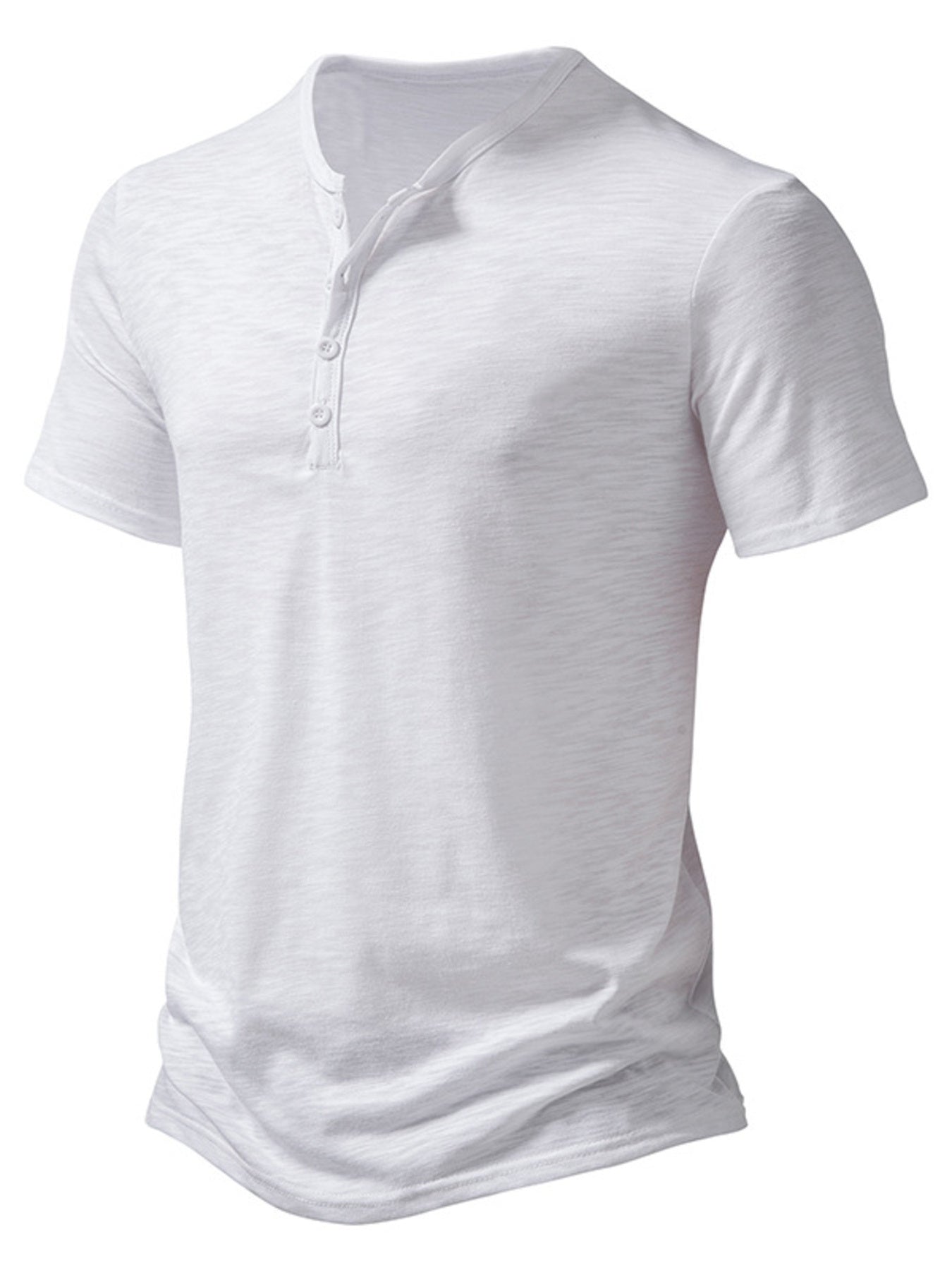 NEWYORKLISTED ATLAS MEN'S COLLECTION: White short-sleeve henley shirt on a white background