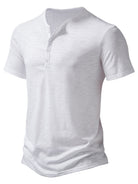 NEWYORKLISTED ATLAS MEN'S COLLECTION: White short-sleeve henley shirt on a white background