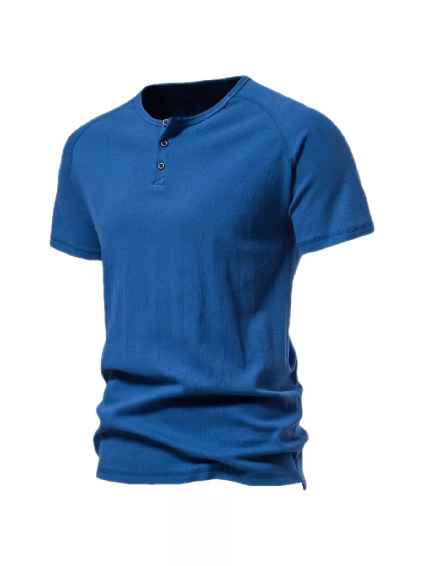 NEWYORKLISTED ATLAS MEN'S COLLECTION: Blue henley shirt on a white background
