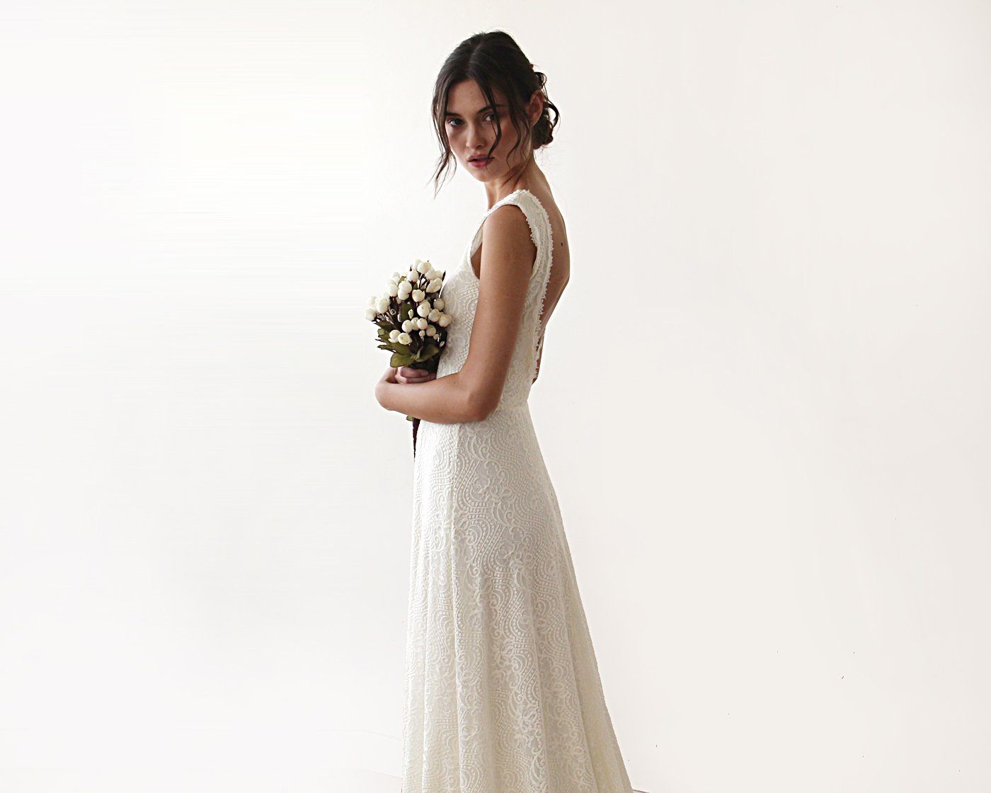 Sleeveless  Backless Lace Dress   With Train #1180 - NEWYORKLISTED