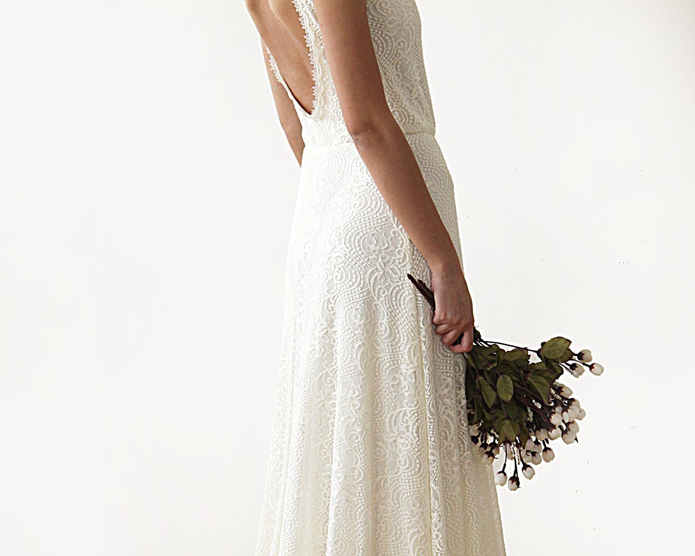 Sleeveless  Backless Lace Dress   With Train #1180 - NEWYORKLISTED