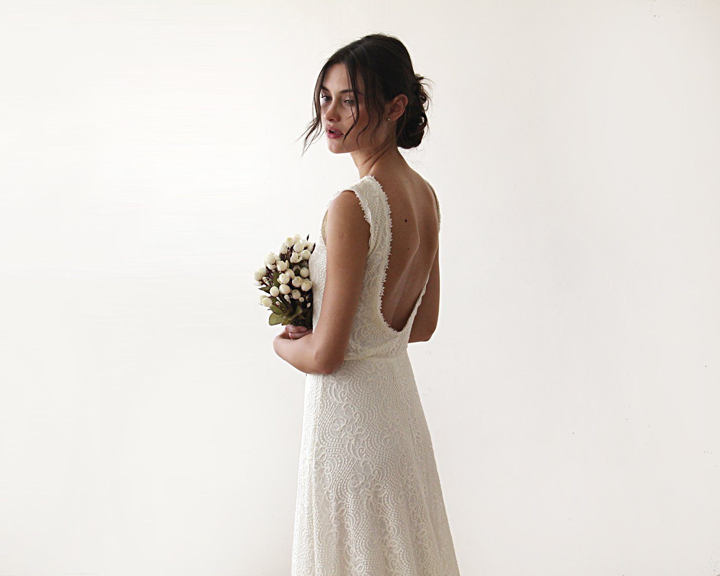 Sleeveless  Backless Lace Dress   With Train #1180 - NEWYORKLISTED