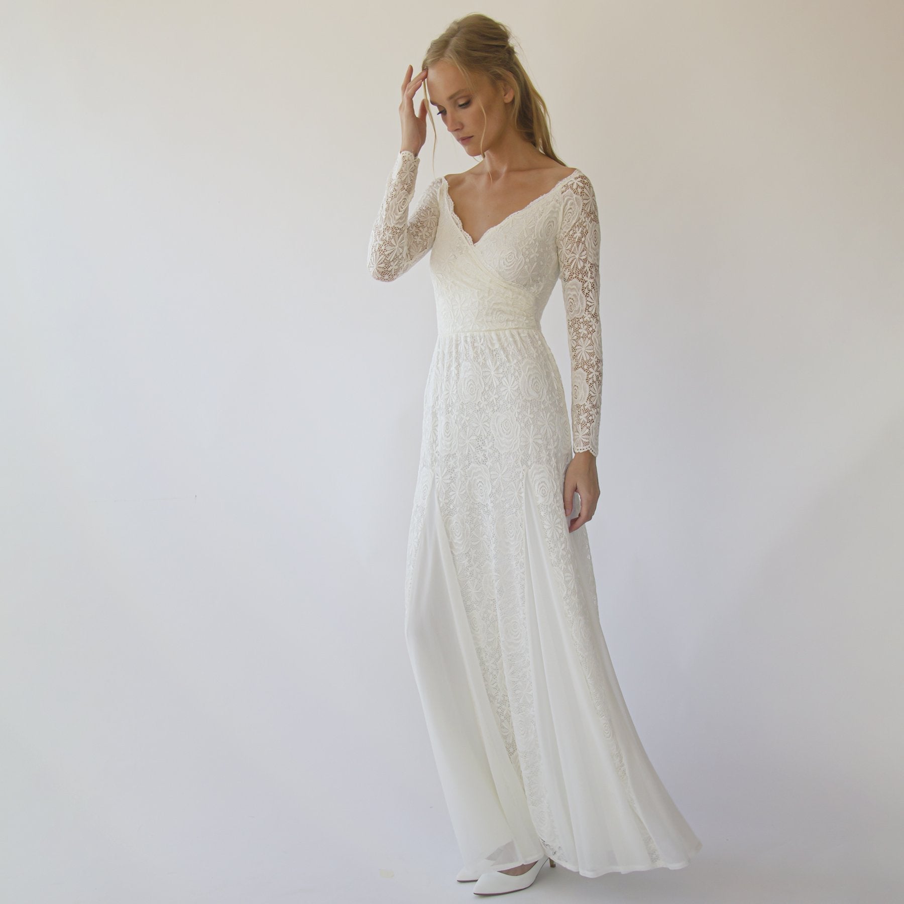 Ivory Off Shoulder Wrap Long Sleeves ,Mermaid Wedding Dress #1280 - NEWYORKLISTED