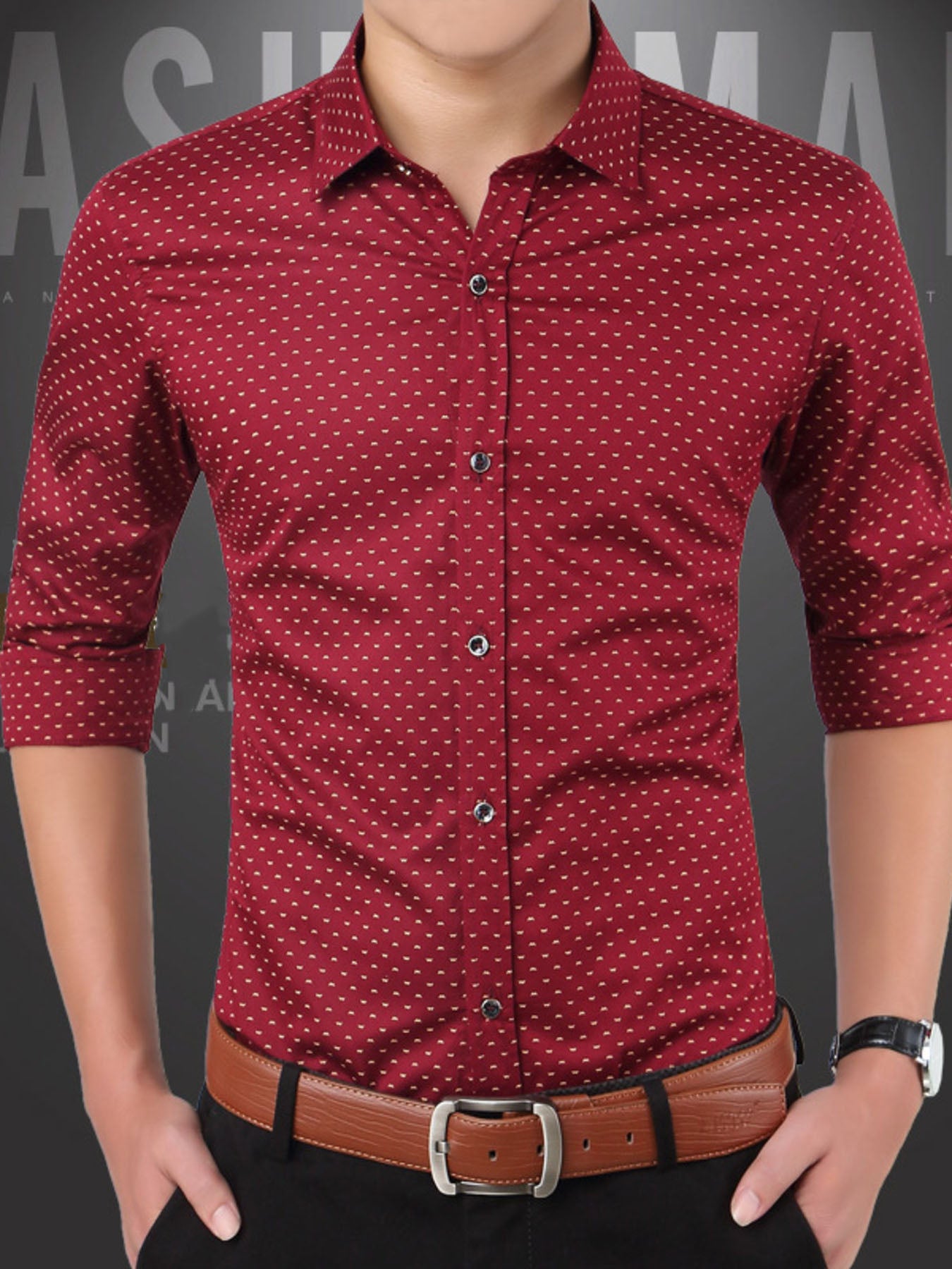 NEWYORKLISTED ATLAS MEN's COLLECTION: Red patterned shirt worn by a person on a gray background