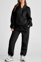 Quarter Zip Long Sleeve Top and Pants Set - NEWYORKLISTED