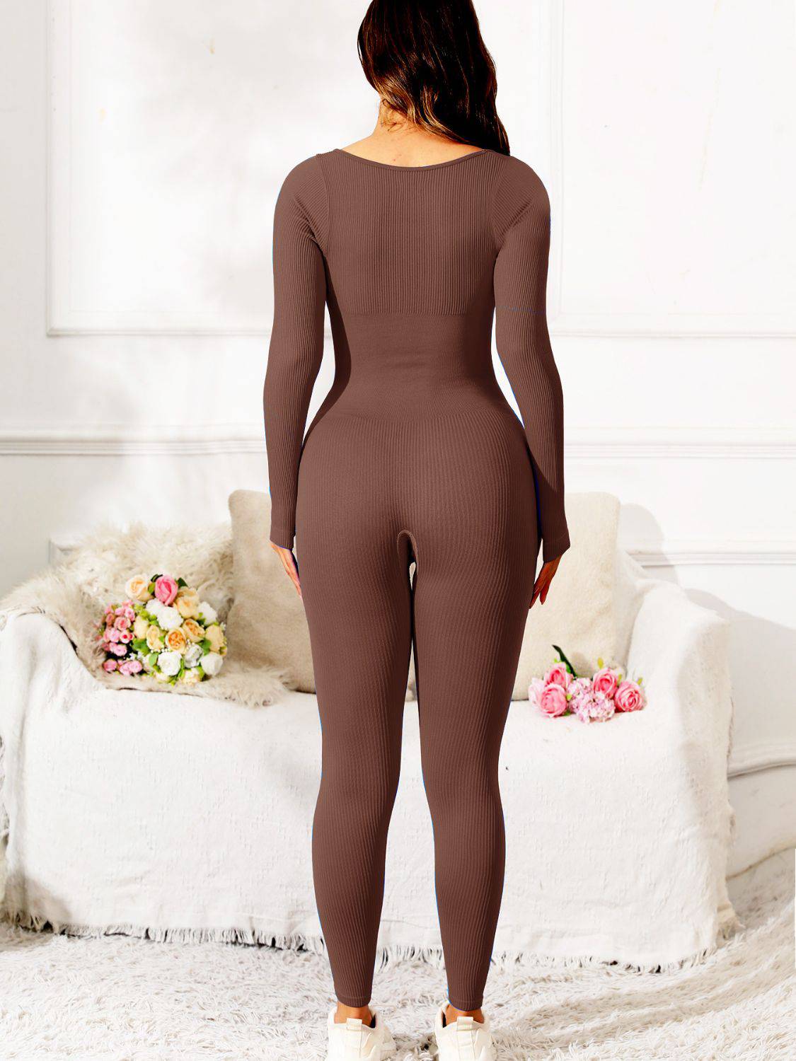 Scoop Neck Long Sleeve Active Jumpsuit - NEWYORKLISTED