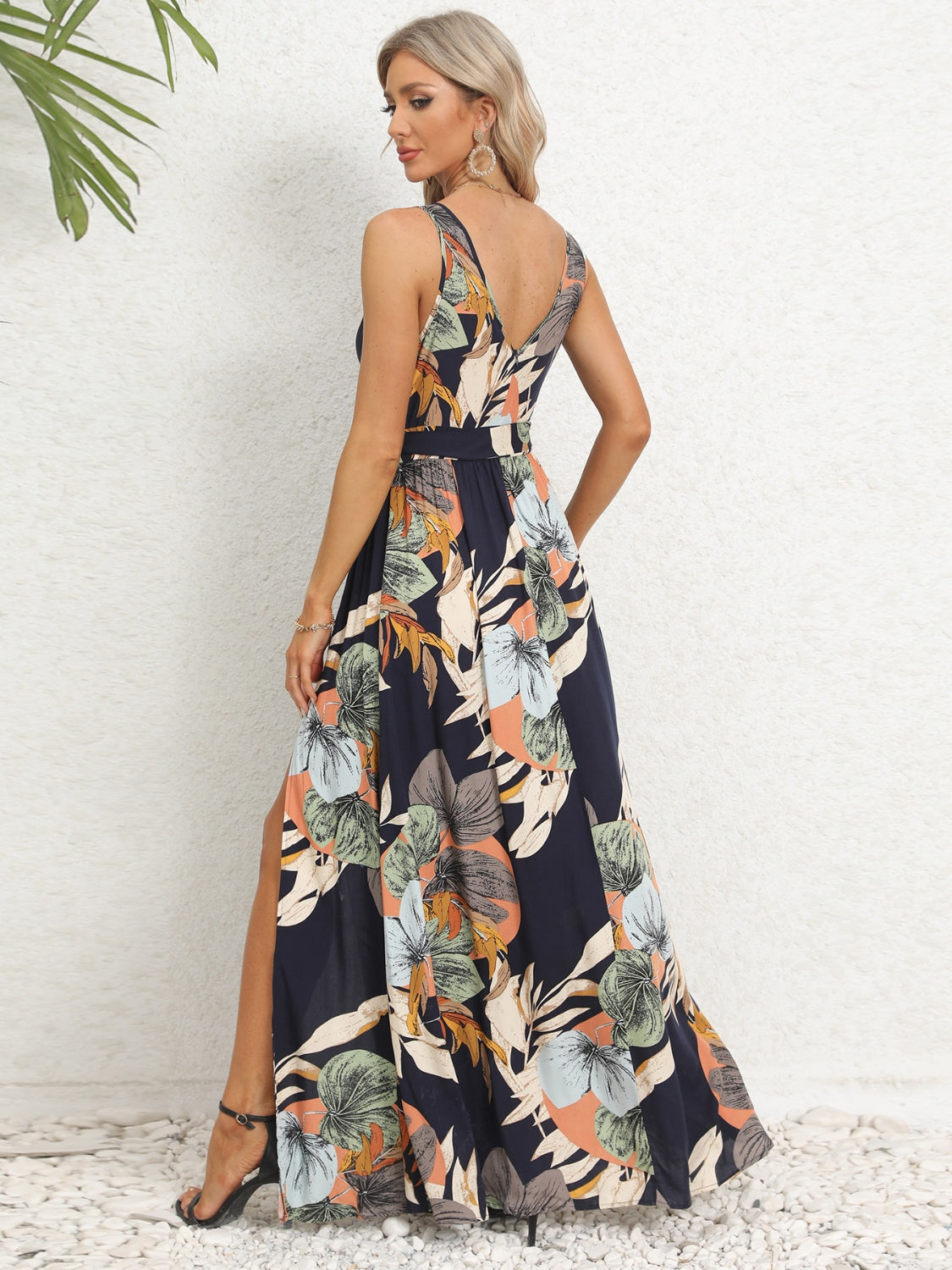 Slit Tied Printed Surplice Dress - NEWYORKLISTED