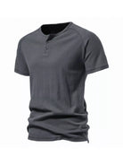 NEWYORKLISTED ATLAS MEN'S COLLECTION: Gray henley shirt on a white background