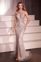 Fitted Halter Beaded Gown-4