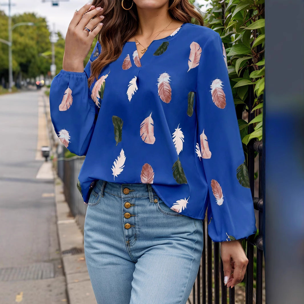 NEWYORKLISTED STYLE COLLECTION: Feather Print Balloon Sleeve Top - NEWYORKLISTED