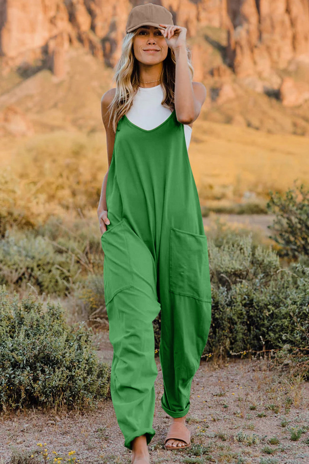 NEWYORKLISTED V-Neck Sleeveless Jumpsuit with Pockets - NEWYORKLISTED