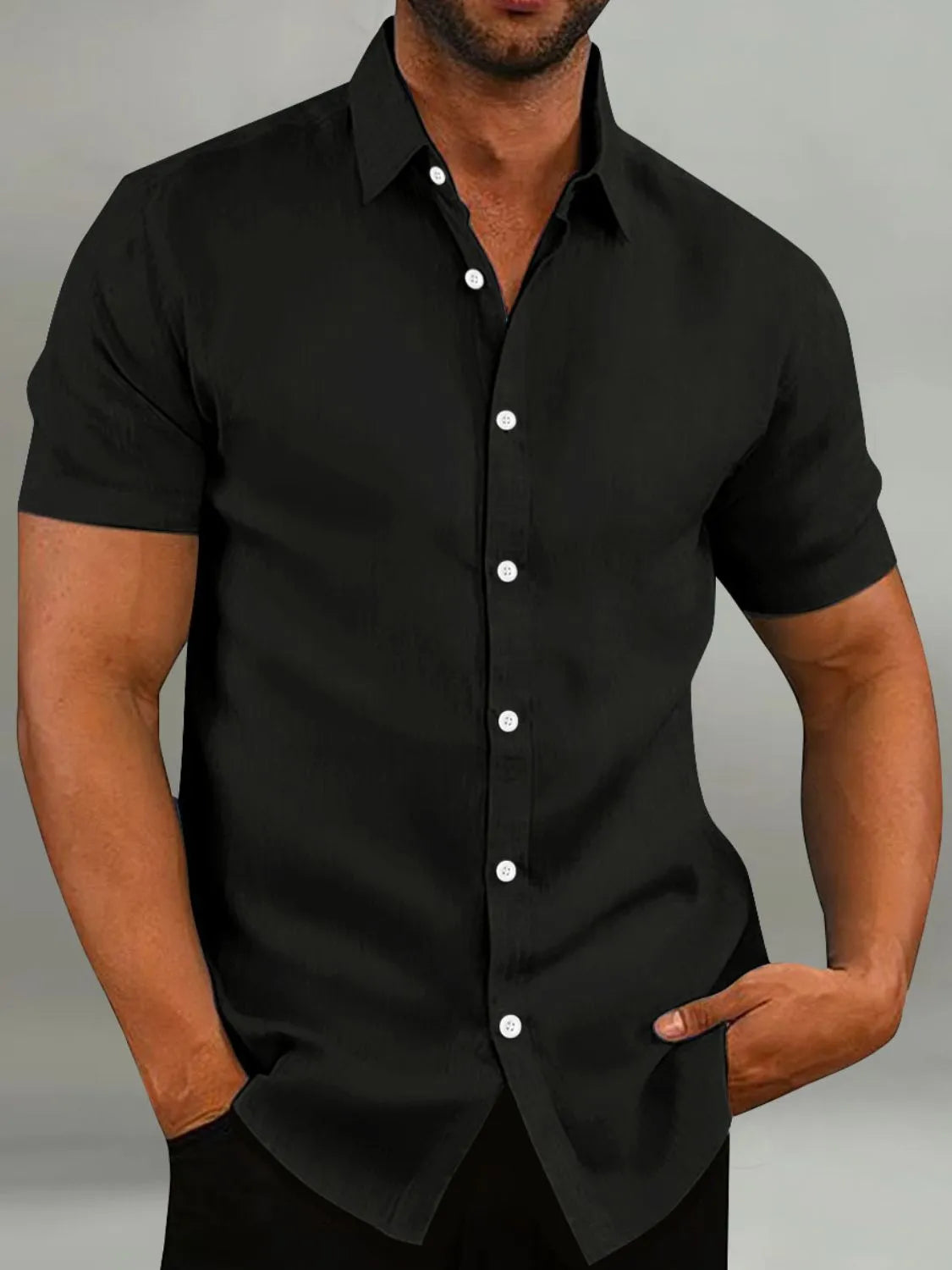 NEWYORKLISTED ATLAS MEN’S COLLECTION: Men's Full Size Button-Up Short Sleeve Shirt in Black