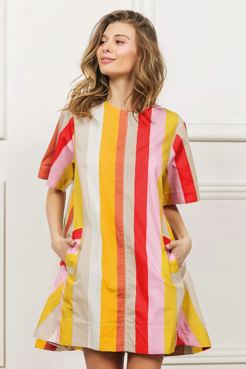 NEWYORKLISTED STYLE COLLECTION: BiBi Multi Stripe Woven Flared Midi Dress – Bold, Breezy &amp; Unapologetically Fun
