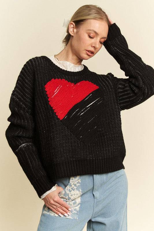 NEWYORKLISTED STYLE COLLECTION: Heart Dropped Shoulder Sweater - NEWYORKLISTED