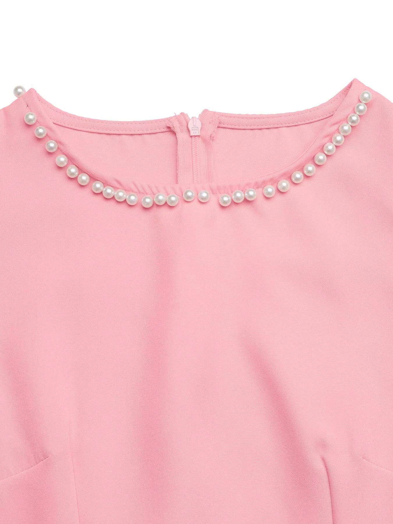 NEWYORKLISTED STYLE COLLECTION: Pink dress with pearl embellishments on a white background