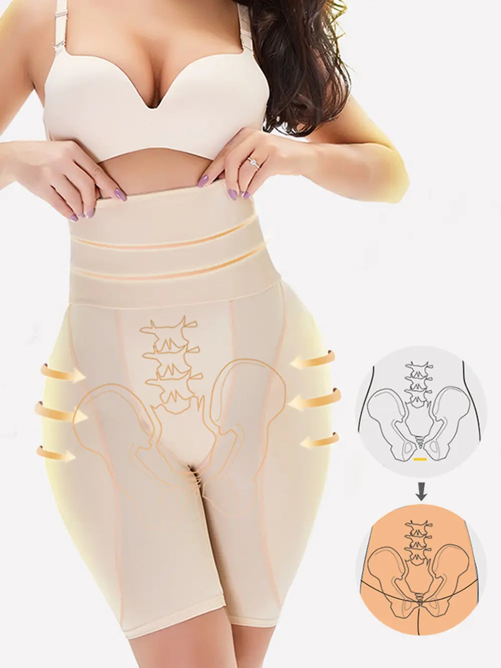 NEWYORKLISTED Intimate Apparel: Beige shapewear with anatomical diagram on a white background
