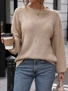 NEWYORKLISTED STYLE COLLECTION: Khaki Openwork Dropped Shoulder Sweater