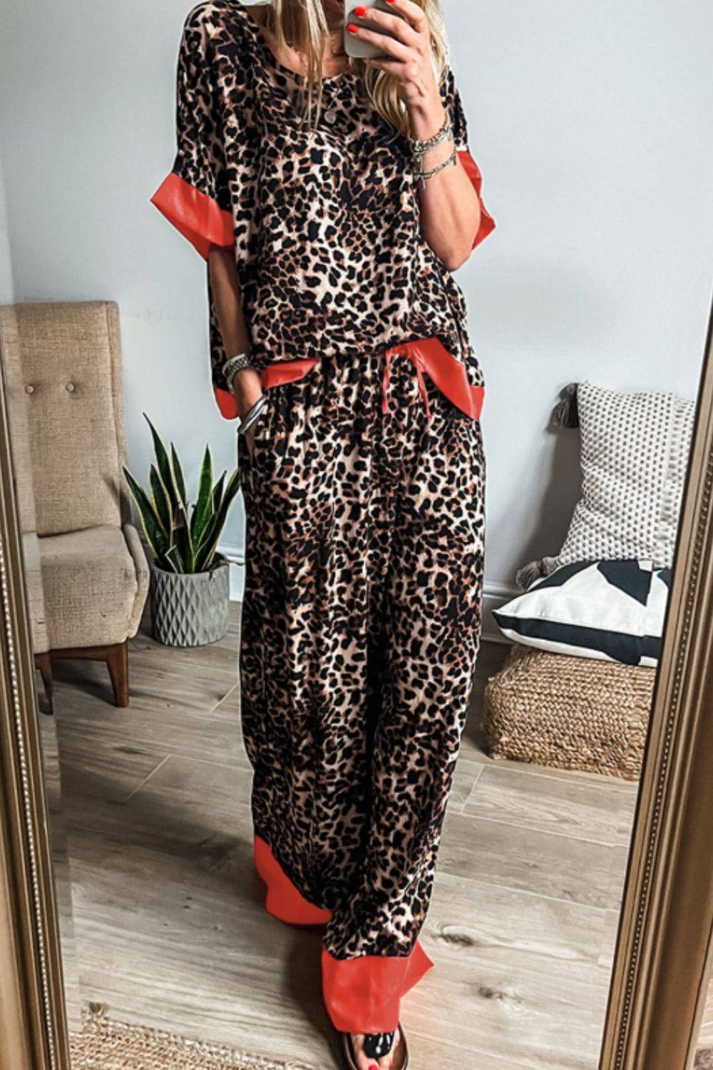 NEWYORKLISTED STYLE COLLECTION: Leopard Print Silky Top and Pants Lounge Set