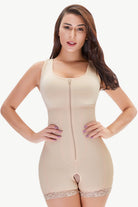 NEWYORKLISTED Intimate Apparel: Woman wearing a beige shapewear garment on a white background