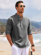 NEWYORKLISTED ATLAS MEN'S COLLECTION: Men's Full Size Half Button Long Sleeve Shirt in Gray