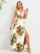 Slit Tied Printed Surplice Dress - NEWYORKLISTED