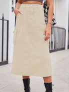 Slit Buttoned Denim Skirt with Pockets - NEWYORKLISTED