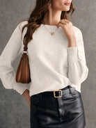 NEWYORKLISTED STYLE COLLECTION: Women's Crew Neck Long Sleeve Sweater – Cozy, Classic, Chic in Beige 