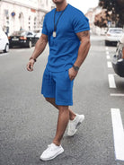 NEWYORKLISTED ATLAS MEN’S COLLECTION: Men’s Plus Size Round Neck Short Sleeve Top and Shorts Set – All-Day Comfort, Streamlined Style in Blue