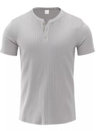 NEWYORKLISTED ATLAS MEN'S COLLECTION: Gray ribbed henley shirt on a white background